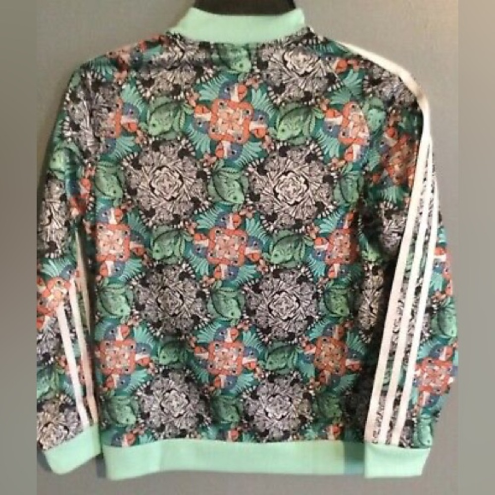 Adidas Girls Youth Track Jacket White Green Spring Animals Juniors size Small - Picture 2 of 2